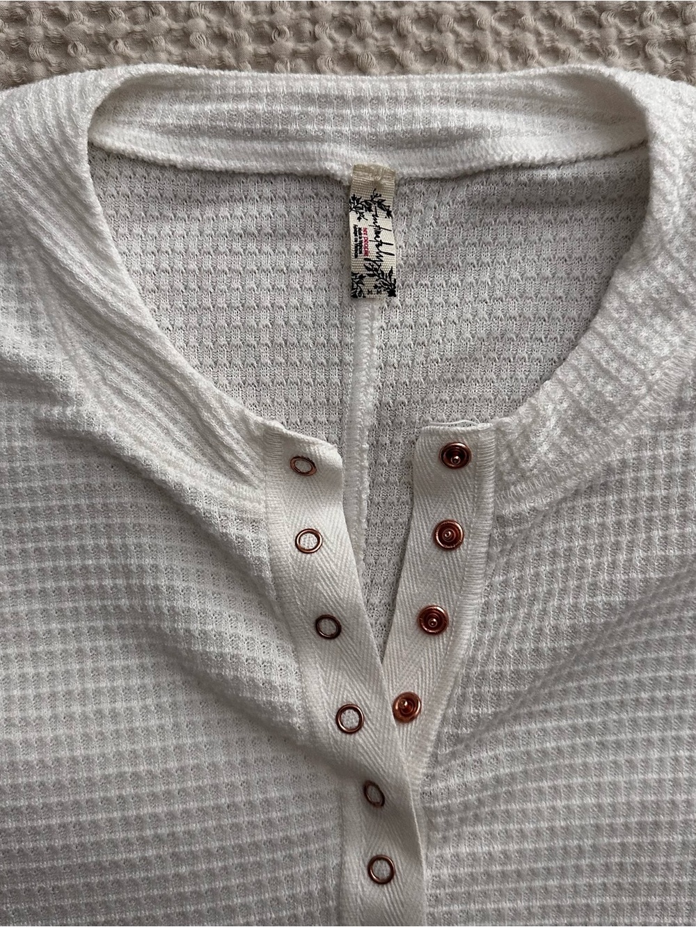 Free People Waffle Knit Henley Top White Medium - Picture 3 of 6